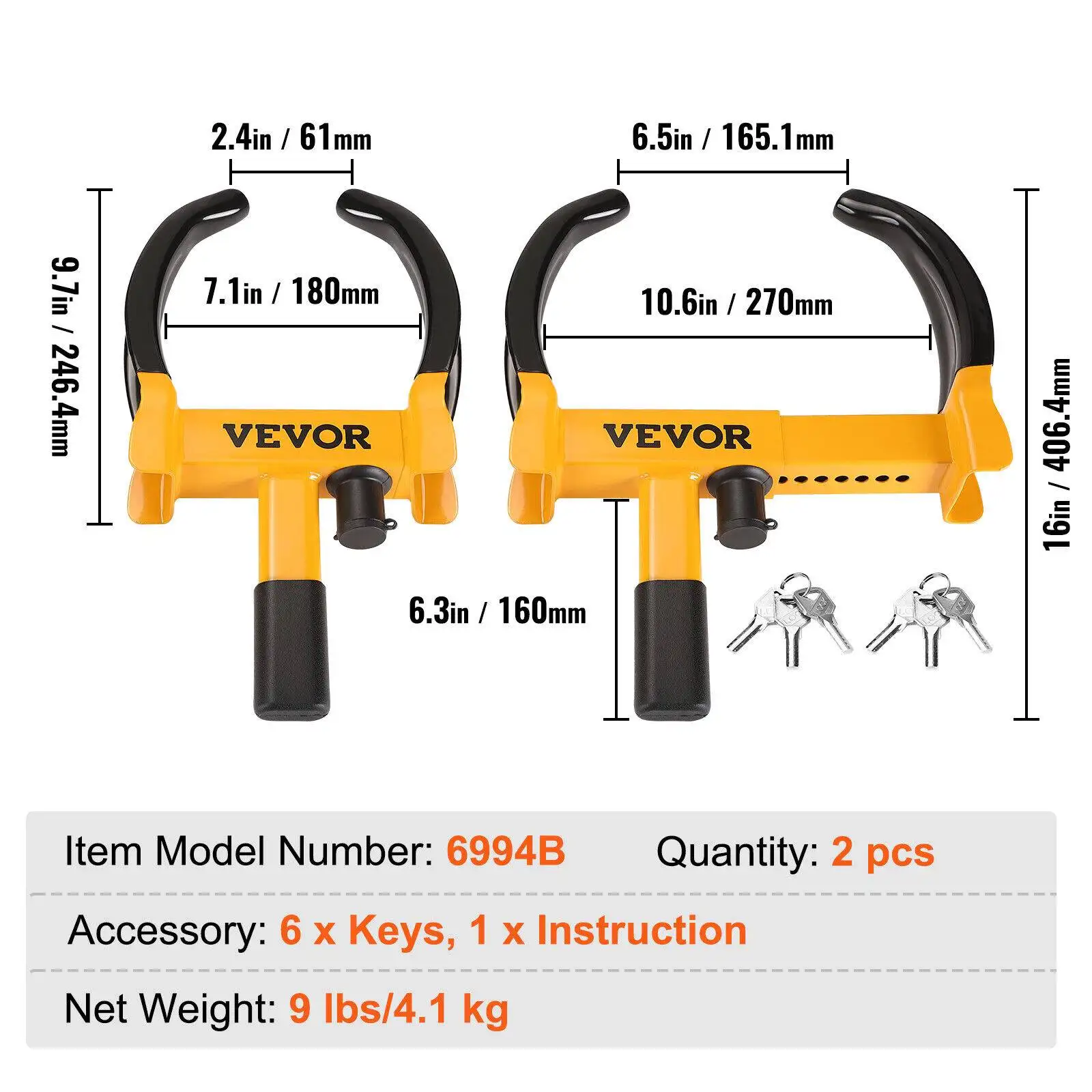 VEVOR 2pcs Wheel Lock Clamp Boot Tire Claw Trailer Parking Auto Car Truck Anti-Theftimage 6