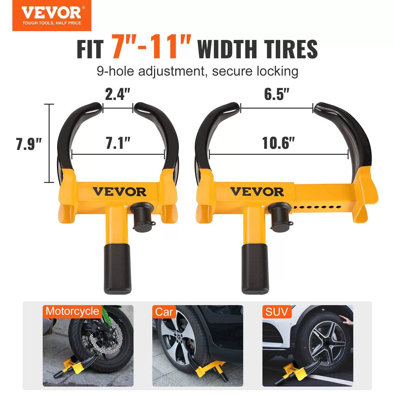 VEVOR 2pcs Wheel Lock Clamp Boot Tire Claw Trailer Parking Auto Car Truck Anti-Theftimage 3