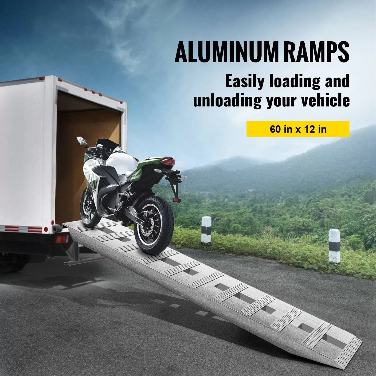 VEVOR 60” x 12” Aluminum Ramps 6500Lbs Car Trailer Truck 1 Pair Ramps Hook Endimage 2