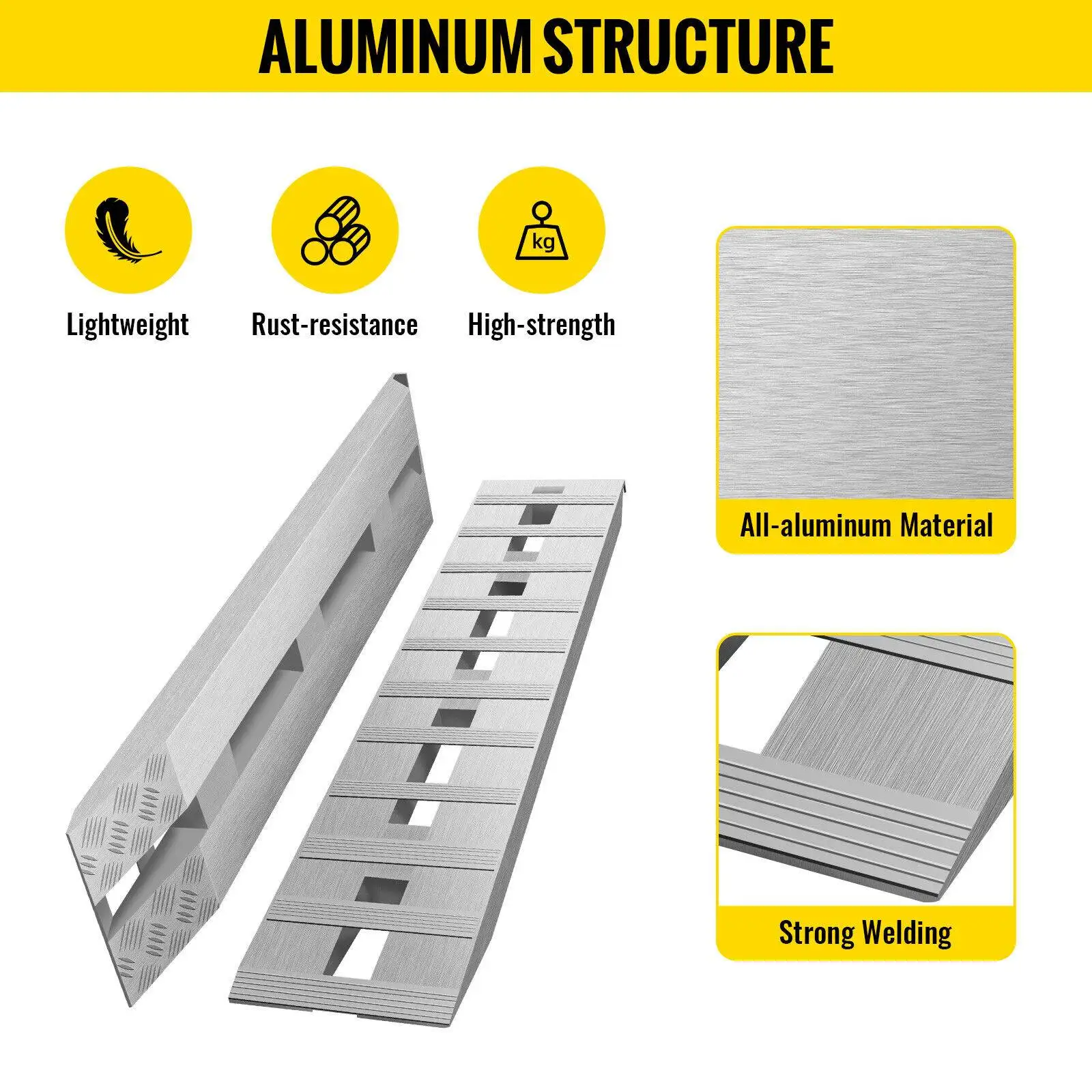 VEVOR 60” x 12” Aluminum Ramps 6500Lbs Car Trailer Truck 1 Pair Ramps Hook Endimage 6