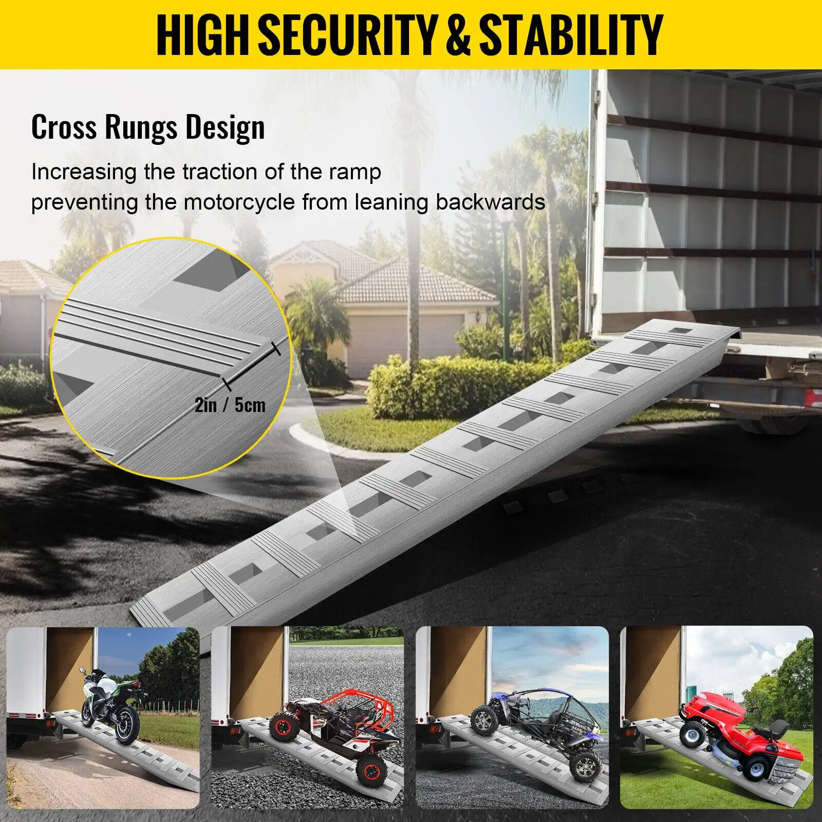 VEVOR 60” x 12” Aluminum Ramps 6500Lbs Car Trailer Truck 1 Pair Ramps Hook Endimage 1
