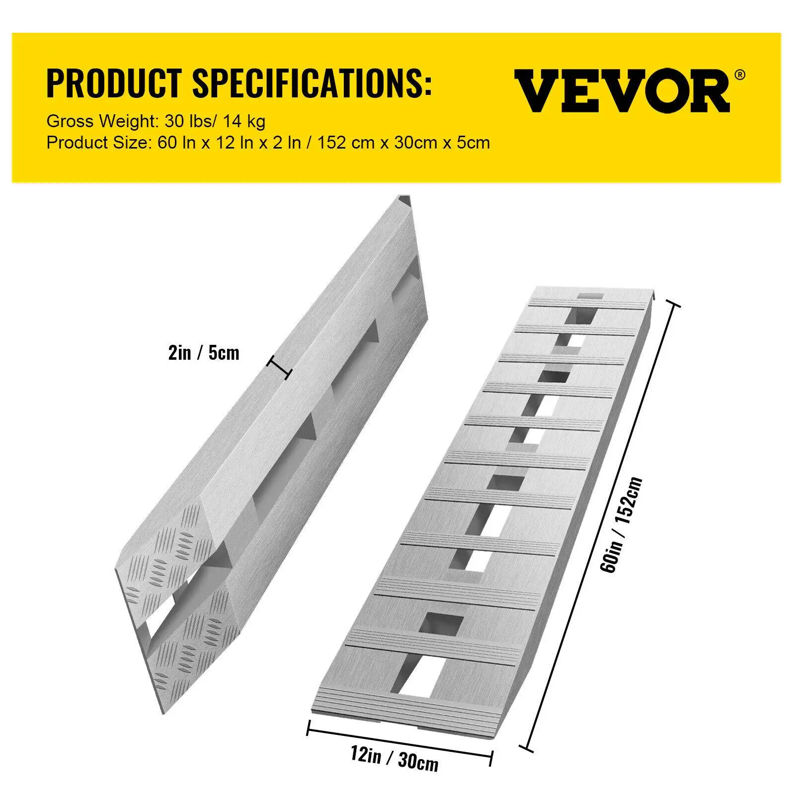 VEVOR 60” x 12” Aluminum Ramps 6500Lbs Car Trailer Truck 1 Pair Ramps Hook Endimage 3