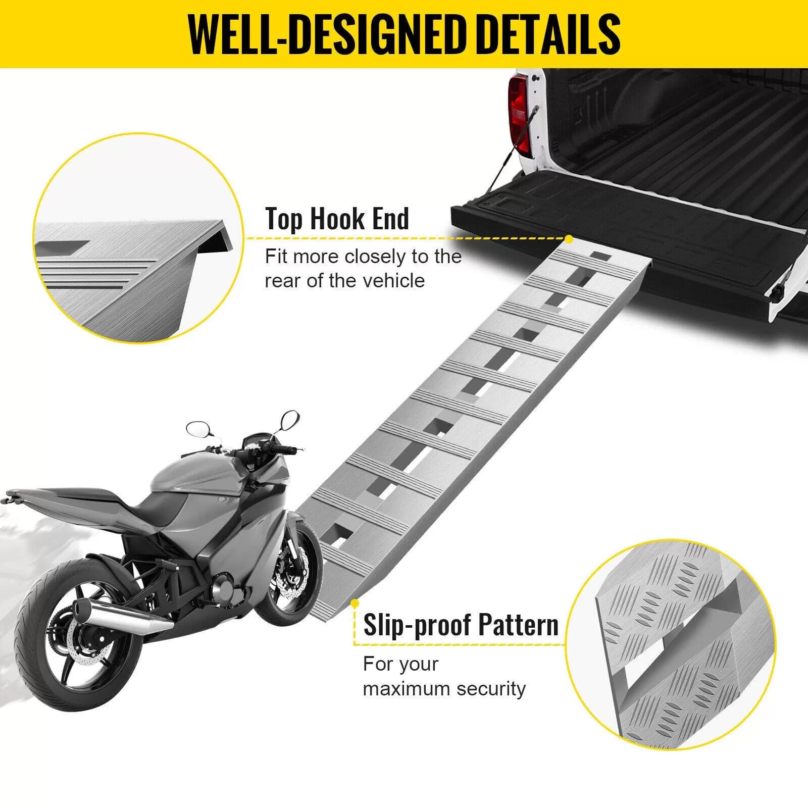 VEVOR 60” x 12” Aluminum Ramps 6500Lbs Car Trailer Truck 1 Pair Ramps Hook Endimage 5